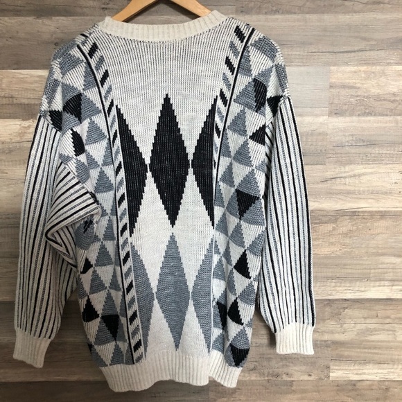 Vintage Geometric Cotton Blend Oversize Crewneck Grandpa Sweater Large - Picture 8 of 10
